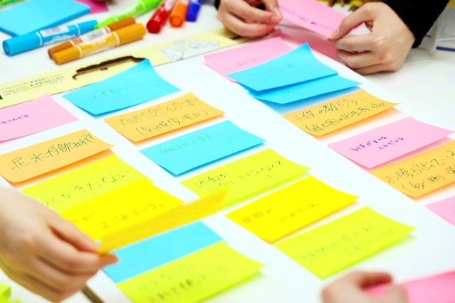 各自が感じた課題を付箋に書き出して皆で共有。多様な想像力が互いの触発につながる
