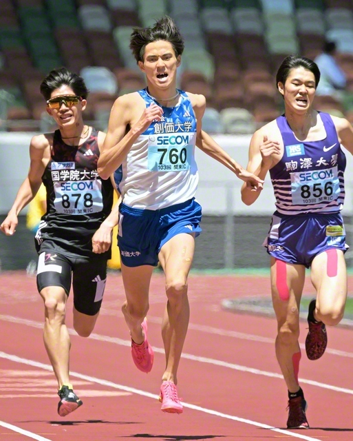 関東インカレの男子2部1500メートル決勝で3位に輝いた濱口選手㊥（昨年5月、東京・国立競技場で）