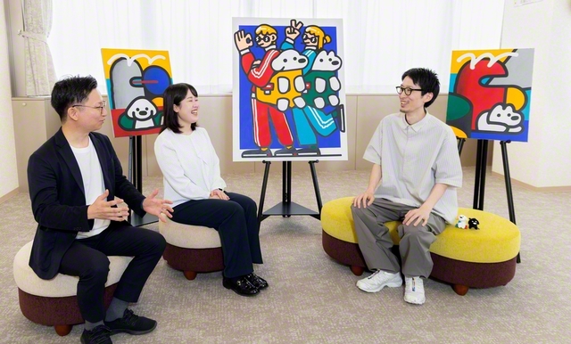 青年同士の率直な語らいを弾ませたmatsuiさん㊨と大村総愛知男子部長㊧、志村総愛知池田華陽会委員長