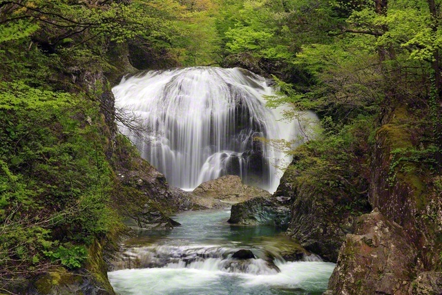 山形県東根市にある高さ10メートルの関山大滝。四季折々の景色が広がる＝山形・犬飼高拡通信員