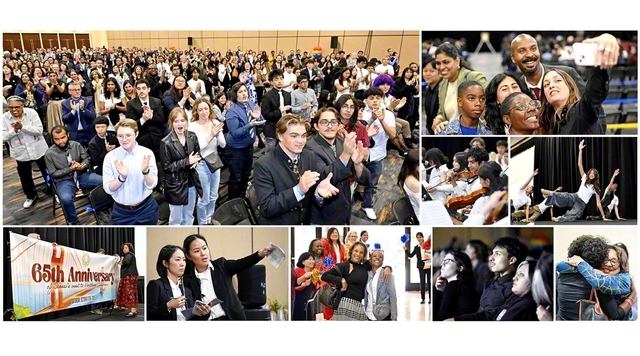 アメリカSGIの世界広布65周年記念総会。北カリフォルニアの同志の代表が参加し、前進の決意を新たにした（オークランド市内で）
