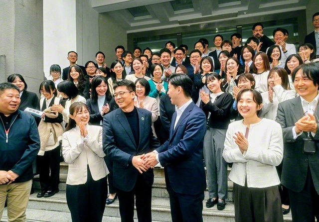 青年訪中団が華中師範大学の呉副処長（最前列左から3人目）をはじめ、学生、教職員と和やかに（10月30日）