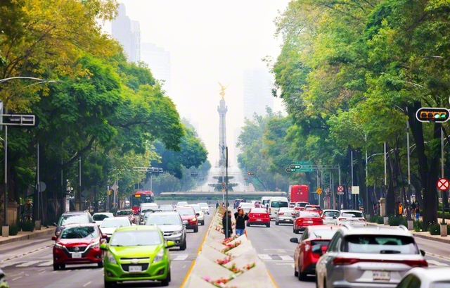 首都メキシコ市の目抜き通りであるレフォルマ通り。中央奥に見えるのは独立記念塔。池田先生ご夫妻は1981年、この地を訪れている