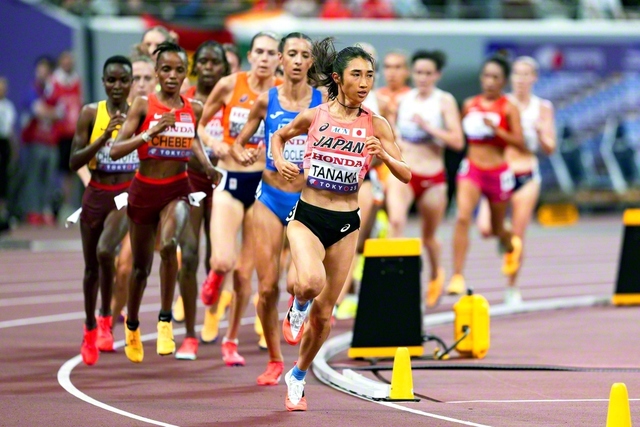 自身4回目の出場となった世界陸上の舞台で力走する（2025年9月18日、国立競技場で）＝写真:共同通信社