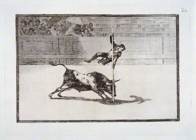 「20番　マドリード闘牛場でフアニート・アビニャーニが見せた敏捷さと大胆さ」エッチング、アクアチント（『闘牛技』1816年初版から）
