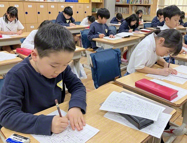 硬筆に挑戦した2年生