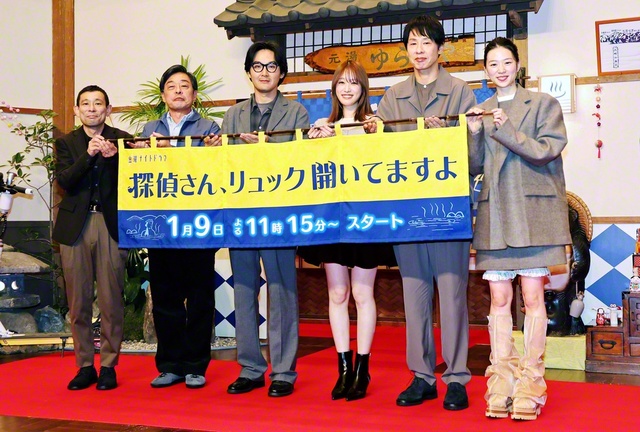 会見に参加した水澤紳吾、光石研、松田龍平、髙橋ひかる、大倉孝二、片山友希（左から）