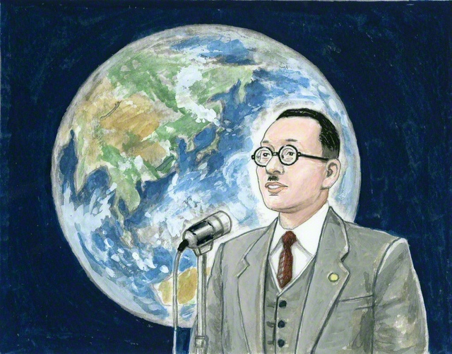 地球民族主義の信条を語る戸田先生（内田健一郎画）
