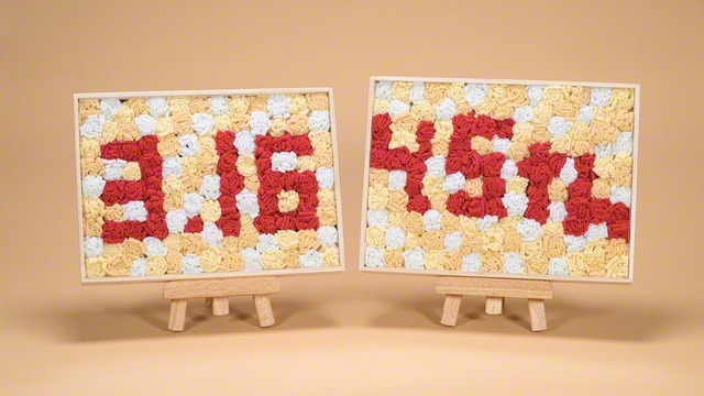 卒業制作の「フラワーボックス」。花を敷き詰め「3・16」「45th」の文字を完成させた