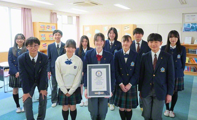 関西創価中学・高校の生徒が、公式認定証と共に