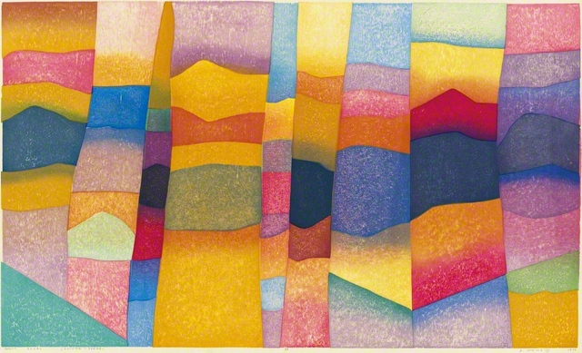 内間安瑆《Forest　Byobu（Autumn-Stone）》1979年　多色木版、紙