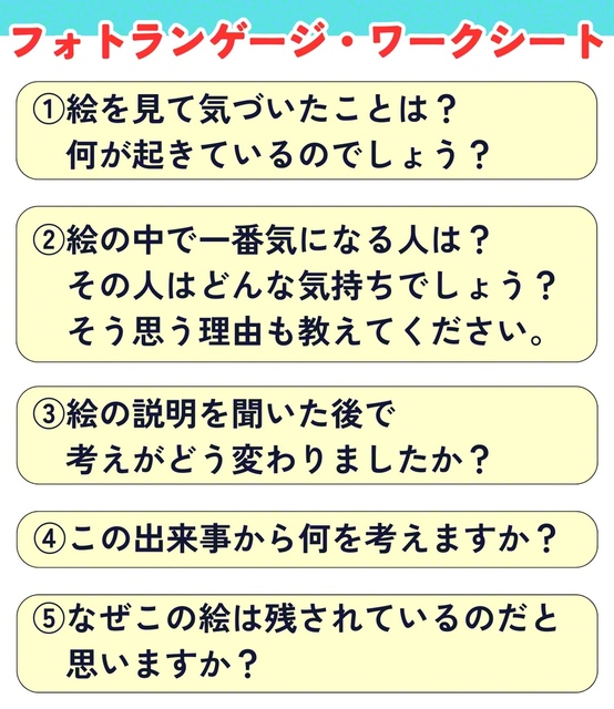 今回のフォトランゲージで使用したワークシートのイメージ。実際には子どもが意見を書き込むスペースもある