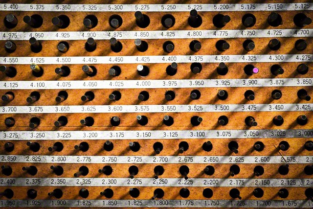 0.025ミリ刻みのピンゲージで穴の内径を測る