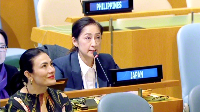 第70回「国連女性の地位委員会」の議論の席上、日本代表として発言する大崎さん（先月、ニューヨークで）　©UN　Women