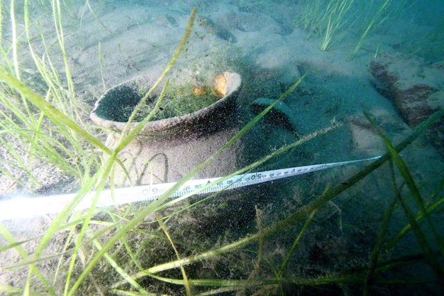 本栖湖の湖底で見つかったかめ（写真:帝京大学文化財研究所）