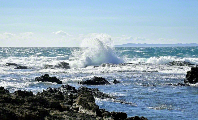 波浪が砕け、しぶきが舞う――日蓮大聖人御聖誕の地・千葉の鴨川市内から太平洋を望む