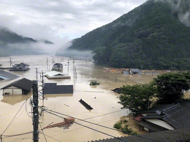 令和2年7月豪雨で甚大な被害に見舞われた熊本県球磨村の神瀬地区（熊本災害デジタルアーカイブ）
