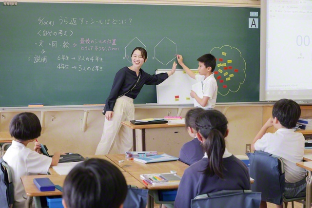 4年生と6年生合同の「算数」の授業で