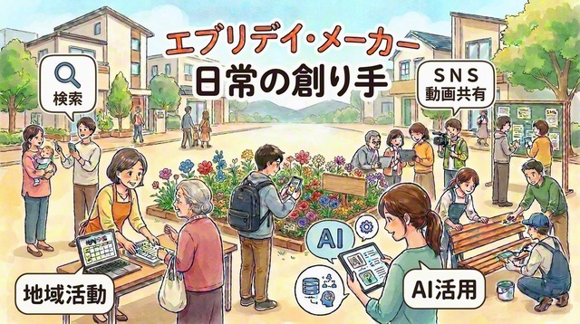 生活圏の具体的な課題に自らの手で関わる「エブリデイ・メーカー（日常の創り手）」の市民像（Adobe　Fireflyでイメージ画像を生成）