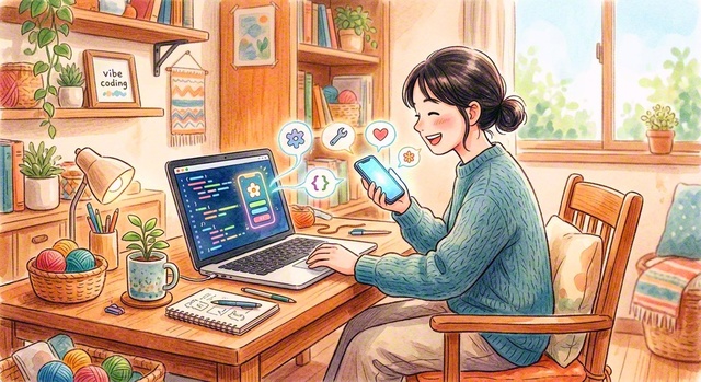 AIに話し言葉で要望を伝え、対話を重ねながらアプリなどを開発できる「バイブコーディング」（Adobe　Fireflyでイメージ画像を生成）