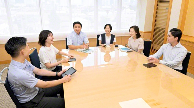 創価の若きリーダーが青年総会の意義などを語り合う（世界聖教会館で）
