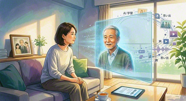 近年、AIなどによって故人を再現する取り組みが始まっている（Adobe　Fireflyでイメージ画像を生成）
