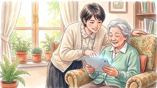 身近な立場で、AIをはじめとするデジタル技術の使い方などを教える存在を「温かい専門家」と呼ぶ（Adobe　Fireflyでイメージ画像を生成）