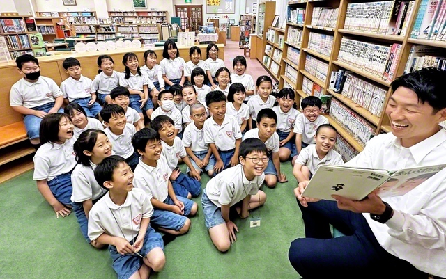 関西小での「本の読み聞かせ」の模様