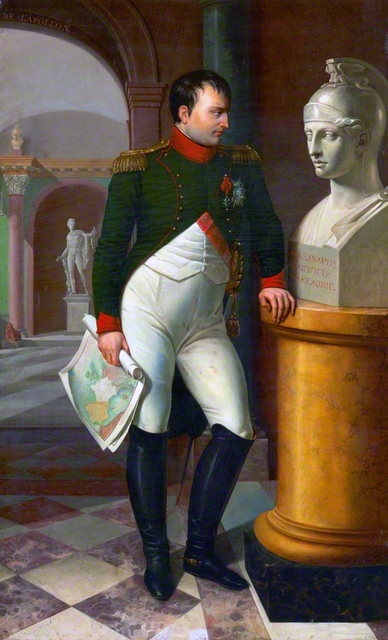 アンドレア・アッピアーニ「ルーヴル宮殿でアテナ像の前に立つナポレオン」（1814年頃、東京富士美術館所蔵）