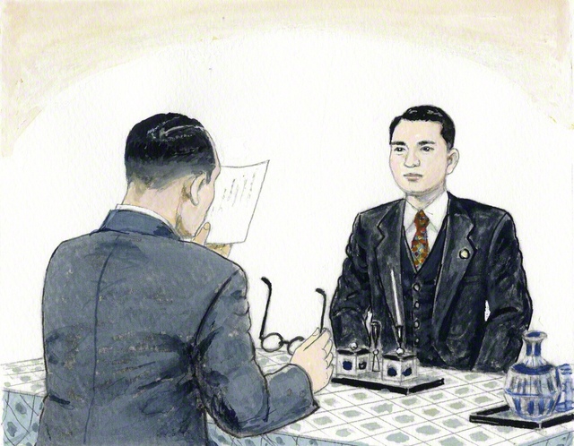 1956年2月、恩師に和歌をささげる山本伸一（内田健一郎画）
