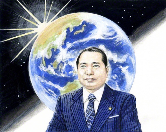 対話と協調の時代を築くために奔走する山本伸一。学会が世界宗教へ飛翔する未来を開いていく（内田健一郎画）