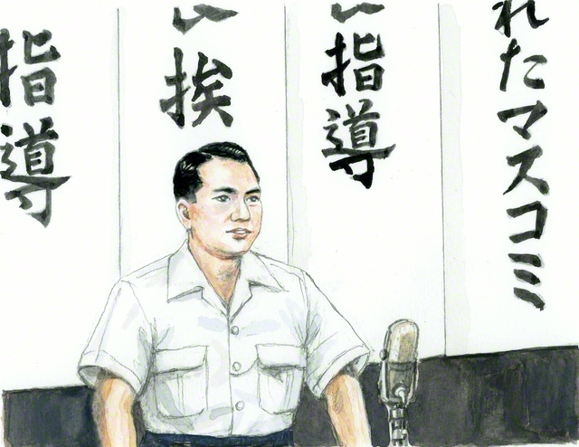 言論部の第1回全国大会で講演する山本伸一（内田健一郎画）