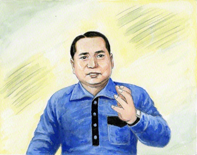 “青年たちよ！　学会を頼む。21世紀を頼む”との思いで、山本伸一は若き魂に勇気の種子をまく（内田健一郎画）