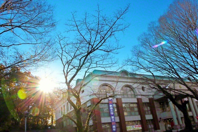 太陽がまぶしい光を放っています。2021年12月、東京・八王子市にある創価大学のキャンパスを訪れた池田先生が撮影しました。全国・全世界の友が本年「青年・飛躍の年」を健康と勝利で飾れるようにと心から祈りながら
