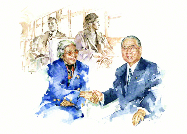 人種差別と戦ったパークスさん。池田先生と出会い、“未来の世界がどうなるかは、私たちがどのように生きるかにかかっています”と語りました