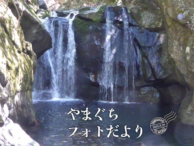 錦川支流の七つの滝の一つ「梅津の滝」。昔、子どもと行った場所に、今度は孫を連れて訪れた（8月2日、岩国市、森川義雄通信員）