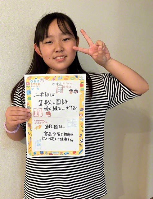 東京・5年 谷合光恵さん 「目標:2学期は、算数と国語の成績をあげる!! 説明:1学期はまあまあな成績だったので、国語と算数をがんばっていい成績にしたいから」