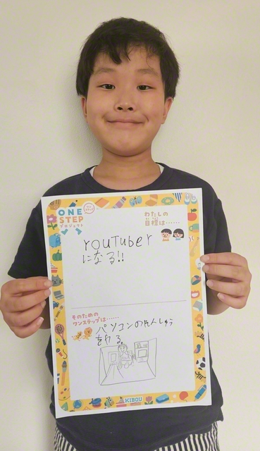 東京・3年　加藤大喜さん　「保育園のころからYouTuberになることが夢です。小学校では、いっしょに夢を目指す友達もいます。ネタを考えたり、どんな動画にしたいかノートに書いたり、友だちといっしょに考えています。動画編集のためパソコンをうまく使えるように勉強や練習をがんばります」