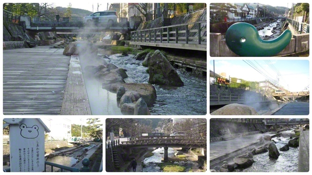 1回目の撮影で収めた写真。1時間ほど散策し、さまざまな画角を撮影した。朝早い時間で、温泉街が日陰になっているのが分かる