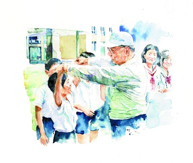 池田先生は、子どもたちにいつも明るく、朗らかに声をかけました。修学旅行で東京を訪れていた関西創価小学校6年生と出会いを結んだ時には、一人一人とあくしゅをしながらはげましを。小柄な人には「私もね、6年生の時は、小さかったんだ。同じだよ」と笑顔で語りました