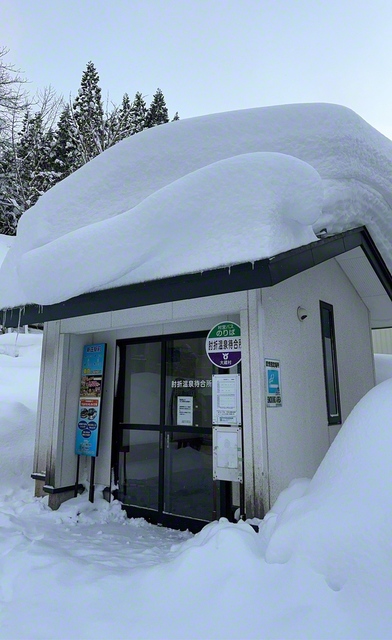 バスの停留所で見た白色のプレッシャー（1月22日、大蔵村）