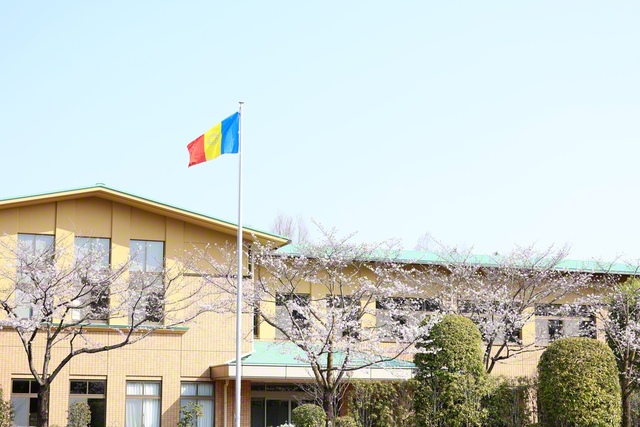 2007年（平成19年）5月8日に池田先生が初訪問した埼玉池田研修道場。本年も桜が“師弟常勝の城”“福徳と人材の城”を美しく彩った（3月29日、埼玉支局撮影）