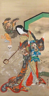 河鍋暁斎《地獄太夫と一休》明治4～22年（1871-89）　絹本着彩　イスラエル・ゴールドマン・コレクション　Photo:Ken　Adlard